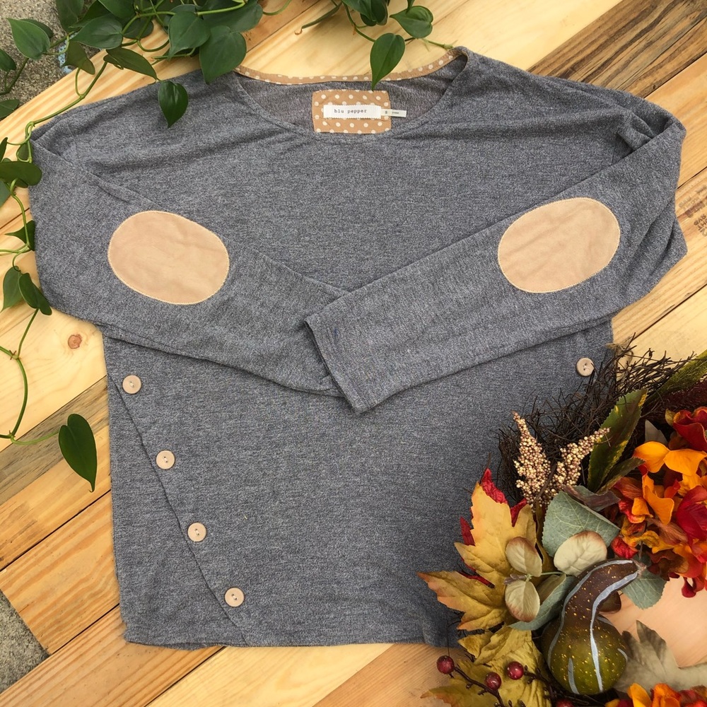 Gray sweater with elbow patches